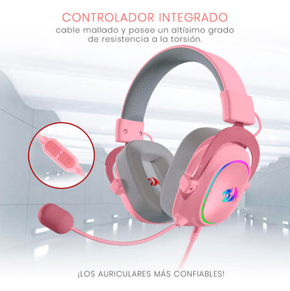 Headset Gamer Zeus X Branco/Rosa RGB H510-RGB